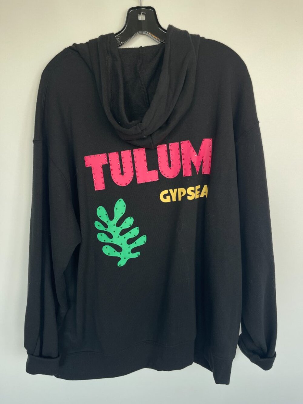 Vintage Havana Tulum Gypsea Rhinestone Black Oversized Zip Up Hoodie Womens M